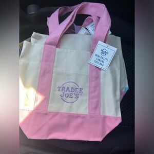 Trader Joe's Mini Canvas Tote NWT Pastel Pink